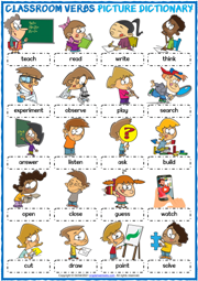 Classroom Verbs ESL Printable Picture Dictionary For Kids