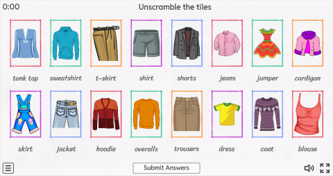 Clothes ESL Interactive Vocabulary Match Up Worksheet