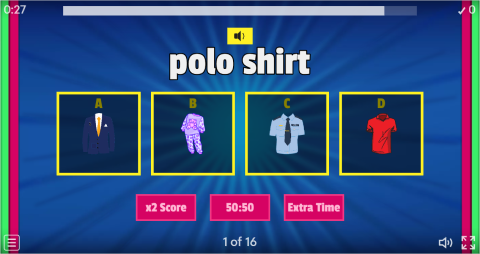 Clothes ESL Interactive Vocabulary Quiz Show