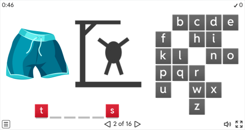 Clothes Vocabulary ESL Interactive Hangman Game
