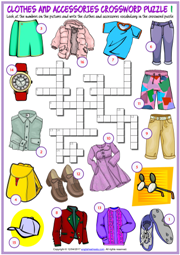 Clothes and Accessories ESL Crossword Puzzle Worksheets