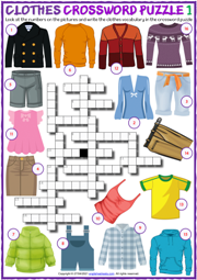 Clothes ESL Crossword Puzzle Worksheets