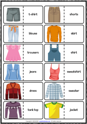Clothes ESL Printable Dominoes Game For Kids