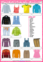 Clothes Vocabulary Grade 1  Vocabulary, Vocabulary worksheets, Clothes