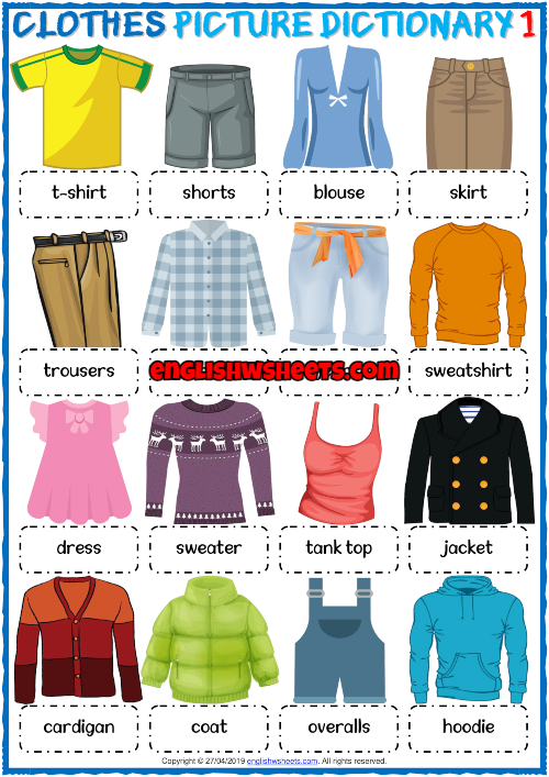 Clothes ESL Printable Picture Dictionary Worksheet For Kids - Image  Worksheets - 1 - EngWorksheets