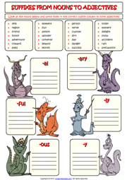 Suffixes from Nouns to Adjectives ESL Exercise Worksheet