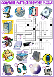 Computer Parts ESL Crossword Puzzle Worksheet for Kids