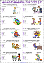 And But So Because ESL Printable Multiple Choice Quiz