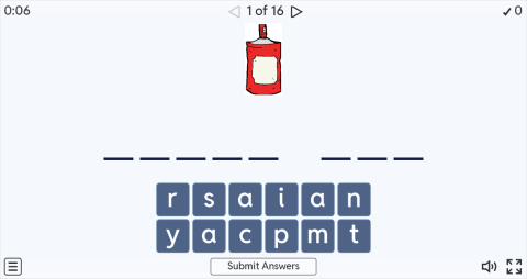 Containers ESL Interactive Spell The Word Worksheet