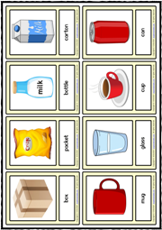 Containers ESL Printable Vocabulary Learning Cards