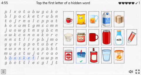 Containers Vocabulary ESL Interactive Wordsearch Puzzle