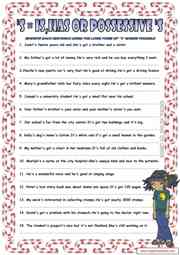 Contracted Forms of ('S) ESL Grammar Exercise Worksheet