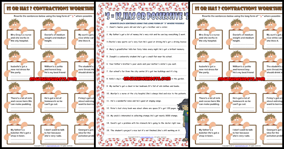 Contractions Exercises, Free Printable Contractions ESL Worksheets -  EngWorksheets