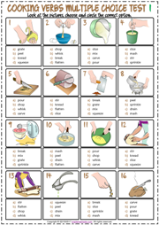 Cooking Verbs ESL Printable Multiple Choice Tests For Kids