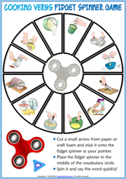 Cooking Verbs ESL Printable Fidget Spinner Game For Kids