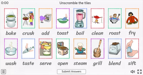 Cooking Verbs ESL Interactive Match Up Worksheet