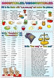 Countables And Uncountables ESL Exercises Worksheet