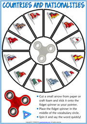 Countries And Nationalities ESL Printable Fidget Spinner Game