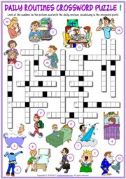 Daily Routines ESL Printable Crossword Puzzle Worksheets