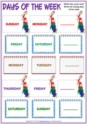 Days of the Week ESL Printable Gapfill Exercise Worksheet