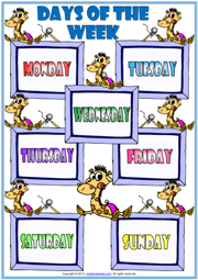Days Of The Week ESL Picture Dictionary Worksheet for Kids