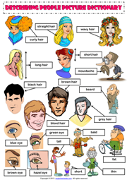 Describing People ESL Picture Dictionary Worksheet For Kids