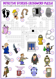 Detective Stories ESL Printable Crossword Puzzle Worksheet