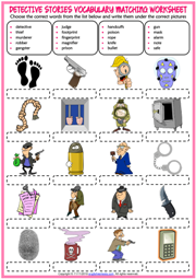 Detective Stories Vocabulary ESL Matching Exercise Worksheet