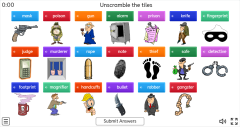 Detective Stories ESL Interactive Unscramble Worksheet