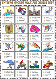 Extreme Sports ESL Printable Multiple Choice Test For Kids