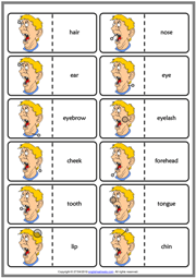 Face Parts ESL Printable Dominoes Game For Kids