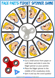 Face Parts ESL Printable Fidget Spinner Game For Kids