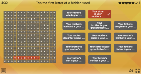 Family Members ESL Interactive Wordsearch Puzzle