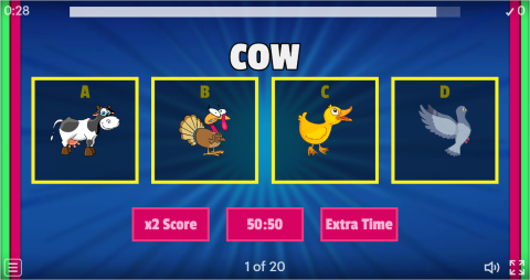 Farm Animals ESL Interactive Vocabulary Quiz Show