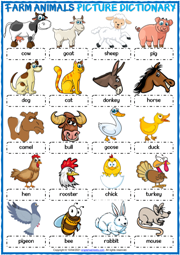 Farm Animals ESL Picture Dictionary Worksheet For Kids