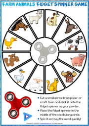 Farm Animals ESL Printable Fidget Spinner Game For Kids
