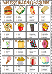Fast Food ESL Printable Multiple Choice Test For Kids