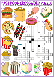 Fast Food ESL Printable Crossword Puzzle Worksheet For Kids