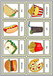Fast Food ESL Printable Vocabulary Learning Cards For Kids