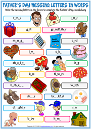 Father's Day ESL Missing Letters In Words Worksheet