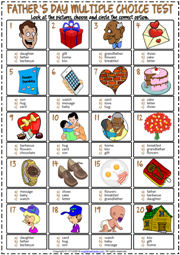 Father's Day ESL Printable Multiple Choice Test For Kids