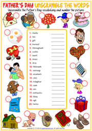 Father's Day ESL Unscramble the Words Worksheet