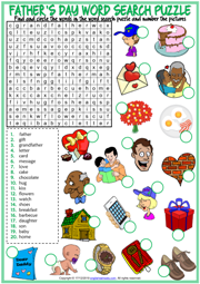 Father's Day ESL Word Search Puzzle Worksheet