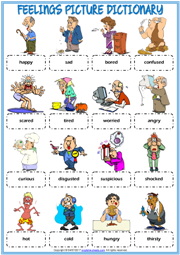 Feelings ESL Printable Picture Dictionary Worksheet For Kids