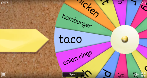 Food and Drinks Interactive Spin The Wheel Worksheet