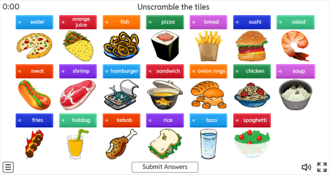 Food and Drinks Interactive Unscramble Worksheet