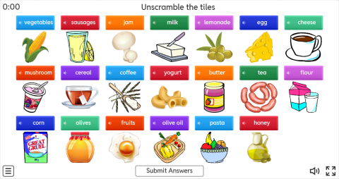 Food and Drinks Interactive Unscramble Worksheet