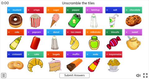 Food and Drinks Interactive Unscramble Worksheet