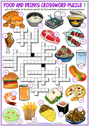 Food and Drinks ESL Crossword Puzzle Worksheets
