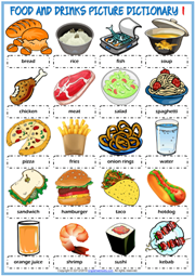 Food and Drinks ESL Picture Dictionary Worksheets